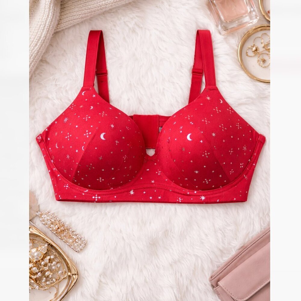 Torrid NWT Dream Wire Free Push Up Bra 44D Red Celestial Print